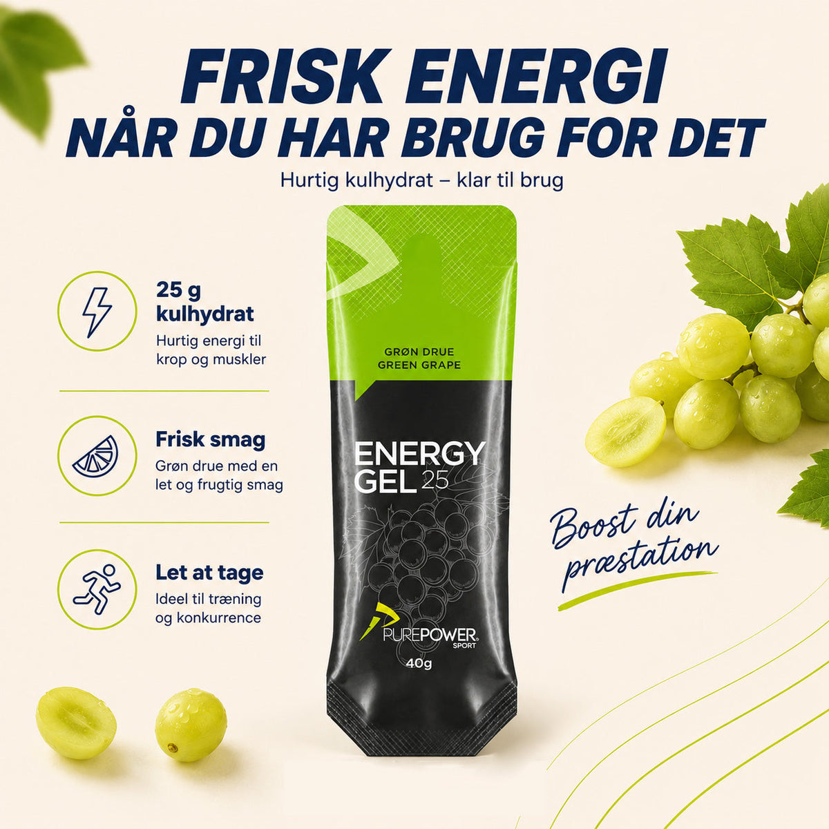 Energy Gel Grøn Drue 12 x 40g